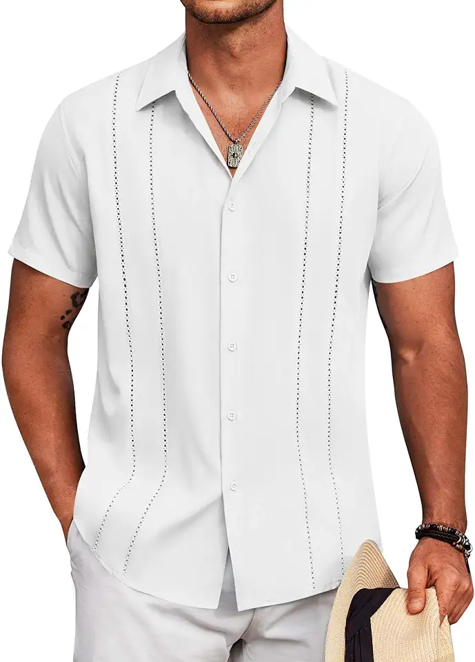 COOFANDY Mens Cuban Guayabera Shirt Short Sleeve Button Down Shirts Summer Beach Vacation Shirts