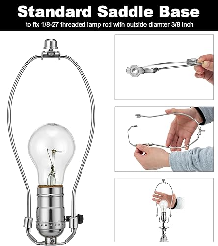 Miniatura 59 de Arpa de lámpara de latón de 8 pulgadas, 2 juegos, soporte de sombra desmontable para lámparas de mesa y pie, soporte resistente con sillín y remate