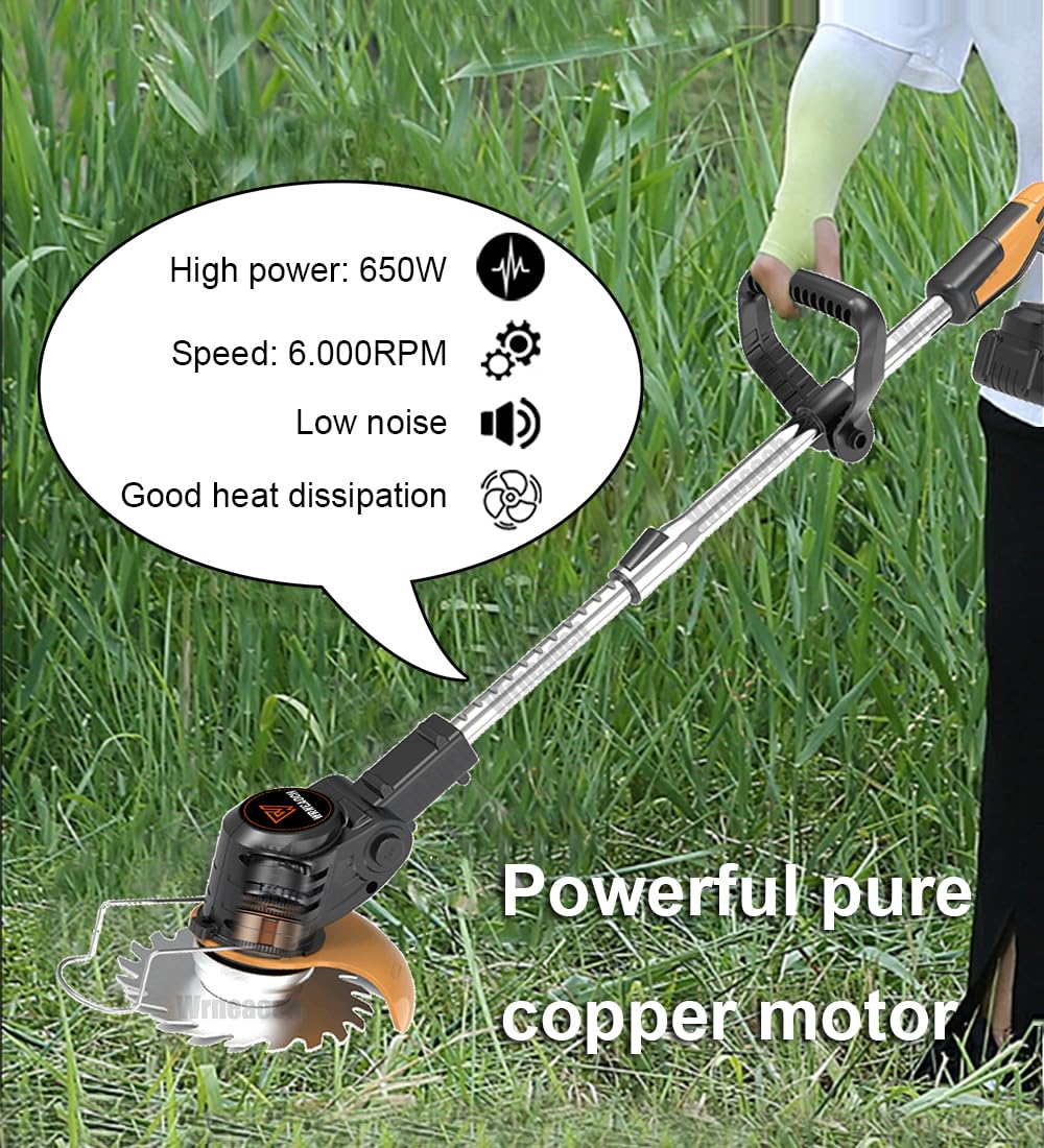 21V Cordless Electric Weed Wacker – 6000 RPM, 650W Motor, 2x 2.0Ah Batteries, Lightweight & Versatile For Lawn & Garden Care