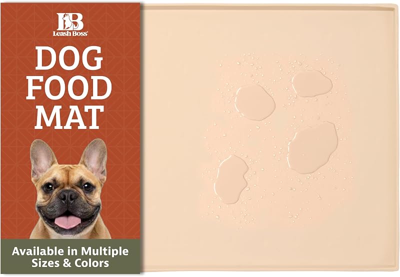Tapete de Silicone para Alimentação de Cães e Gatos Leash Boss com Bordas Elevadas, Antiderrapante, Bege, 50,8 x 33,02 cm