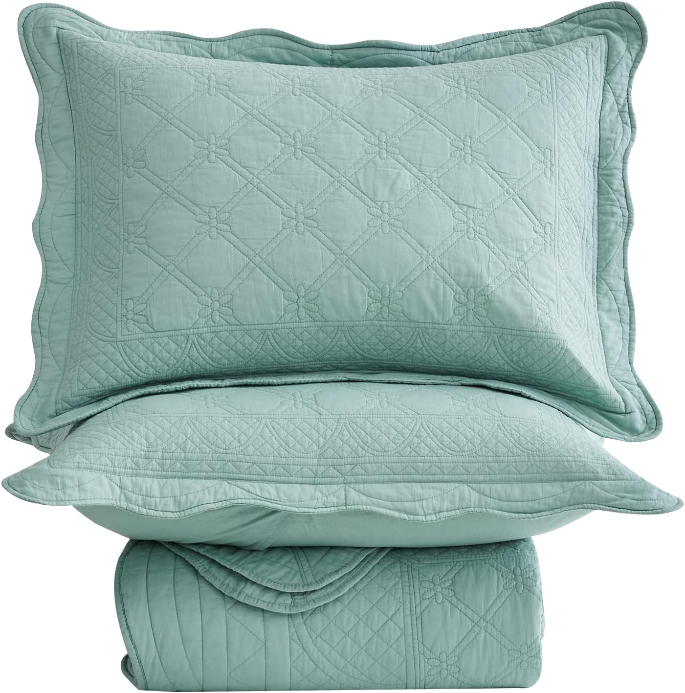 CHIXIN Oversized Cotton Bedspread King Size - Real Stitching - Luxury Quilted Bedding Cover for All Season, Reversible, Ultra Soft, Lightweight, 3 Piece, Seaglass - Image 8