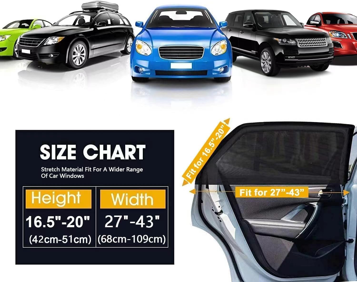 Car Rear Side Window Shades, Breathable Window Screens Sun Shades Covers for Camping,Fit for 96% of Cars, UV Protection, Anti-Sun Glare, Privacy Protection, 2 Pack - Image 5