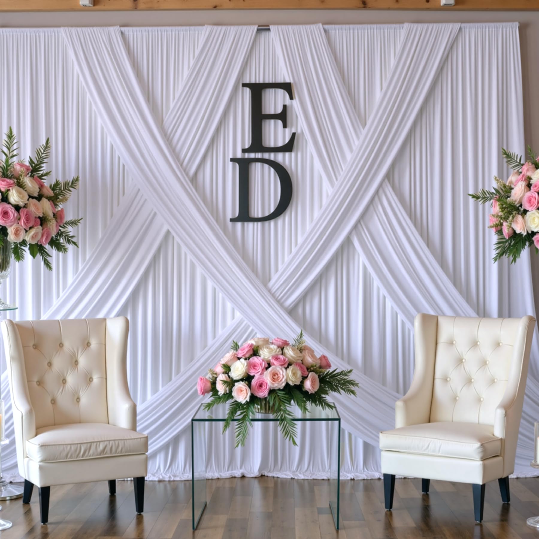 9 m x 2,4 m - Rideaux de Fond Blanc sans Plis pour fêtes de Mariage, 6 Panneaux de 1,5 x 3 m - Polyester Soyeux Doux - Blanc - Arrière-Plan Photo - Tissu arrière - pour Anniversaire, Noël