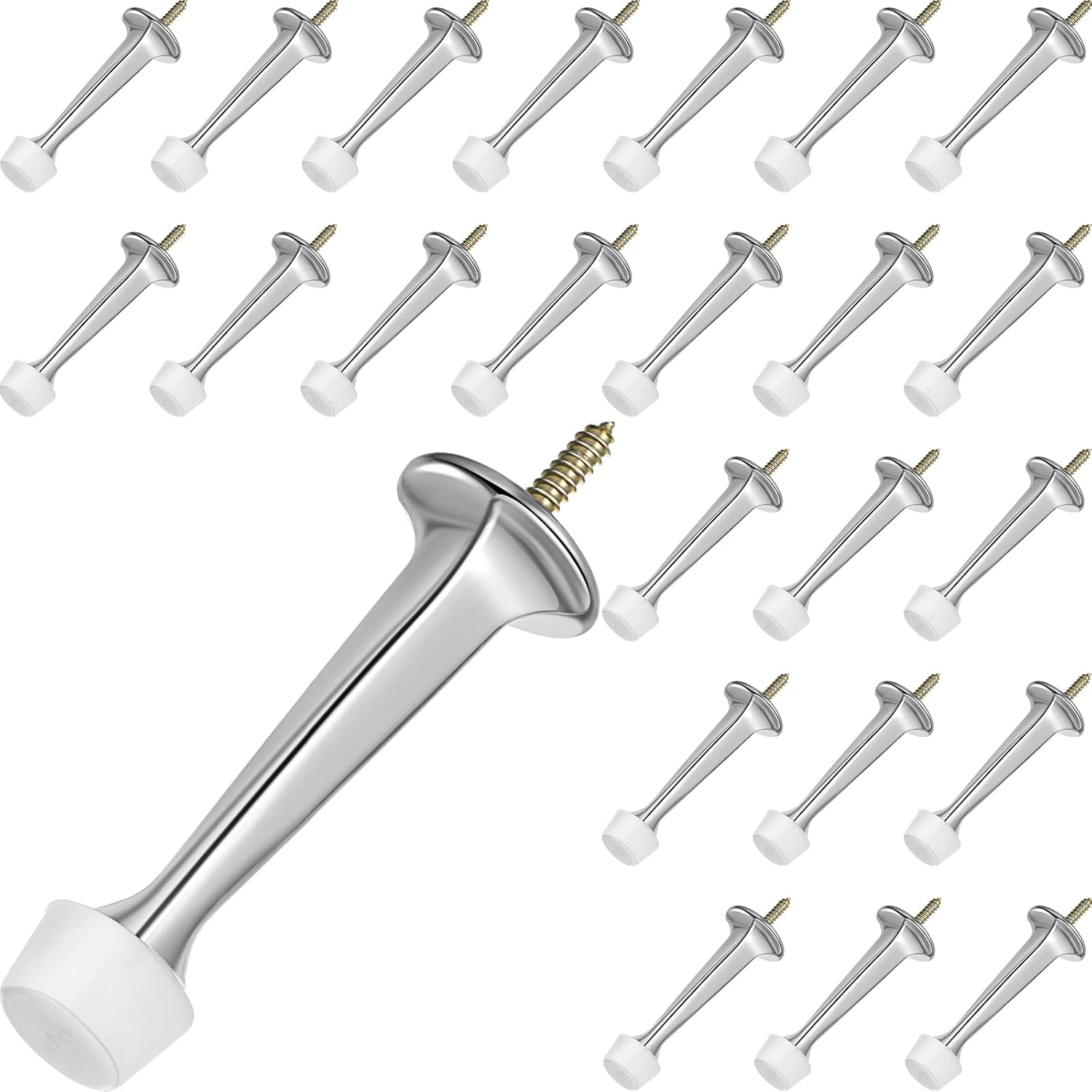 Chumia 24 Pack Door Stop Heavy Duty Solid Rigid Door Bottom Stoppers with Soft Rubber Tip Wall Mount for Protect Wall(Black)