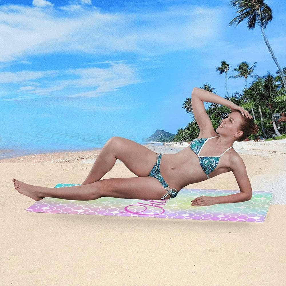 E-shine Customized Beach Towels with Name Scale Beach Towels for Women Adults Men Friends