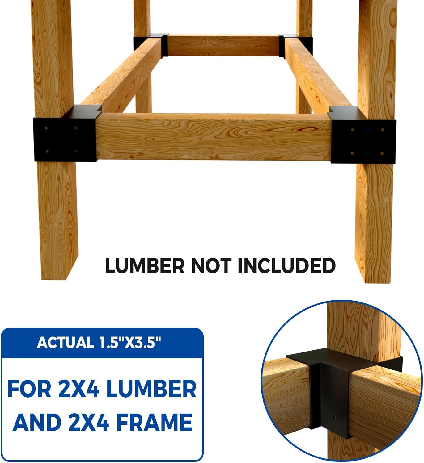 Heavy Duty Workbench Bracket Kit - 3-Way Corner Brackets, 8-Pack Right Angle DIY Workbench Kit for 2x4 Lumber (Actual 1.5"x3.5"), Indoor/Outdoor Shelving, Garage Shelves, Work Table, Planer Stands