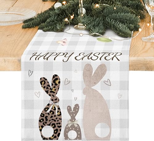 Camino de mesa de Pascua de 72 pulgadas de largo feliz conejo de Pascua decoración de primavera de temporada para vacaciones casa de campo