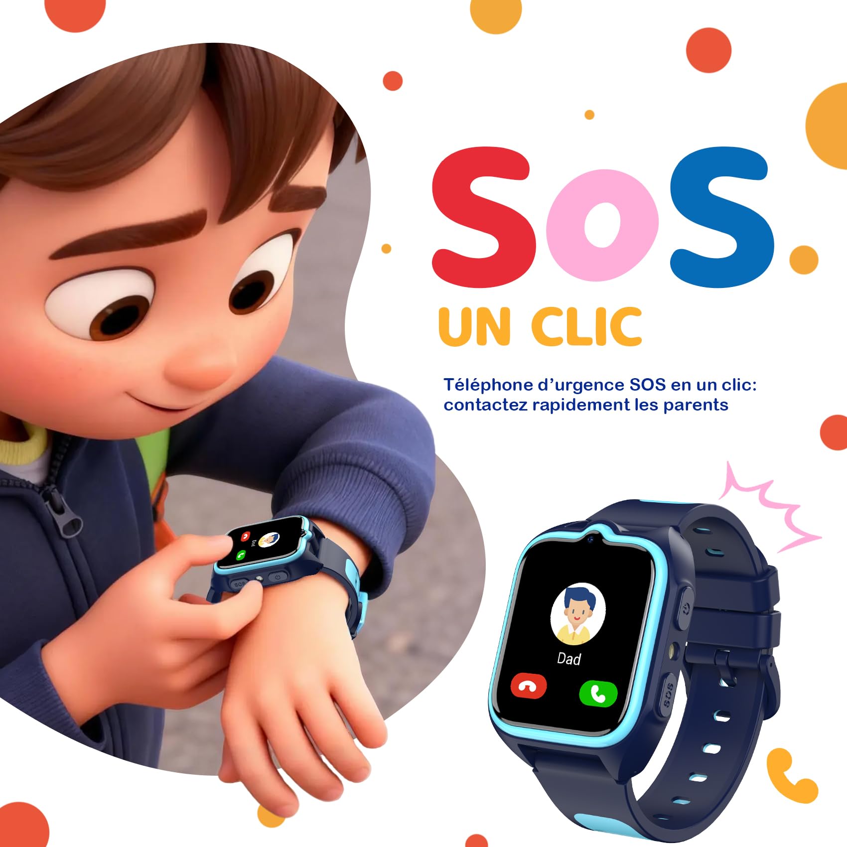 Montre Connectée Enfant 4G avec Localisateur GPS+WiFi+LBS/SOS/Appel Vidéo/Chat Vocal/Appel/Mode Classe/Étanche IP68/ Lampe Poche/Pédomètre & Batterie 800mAh, Montre Tracker Fille Garçon