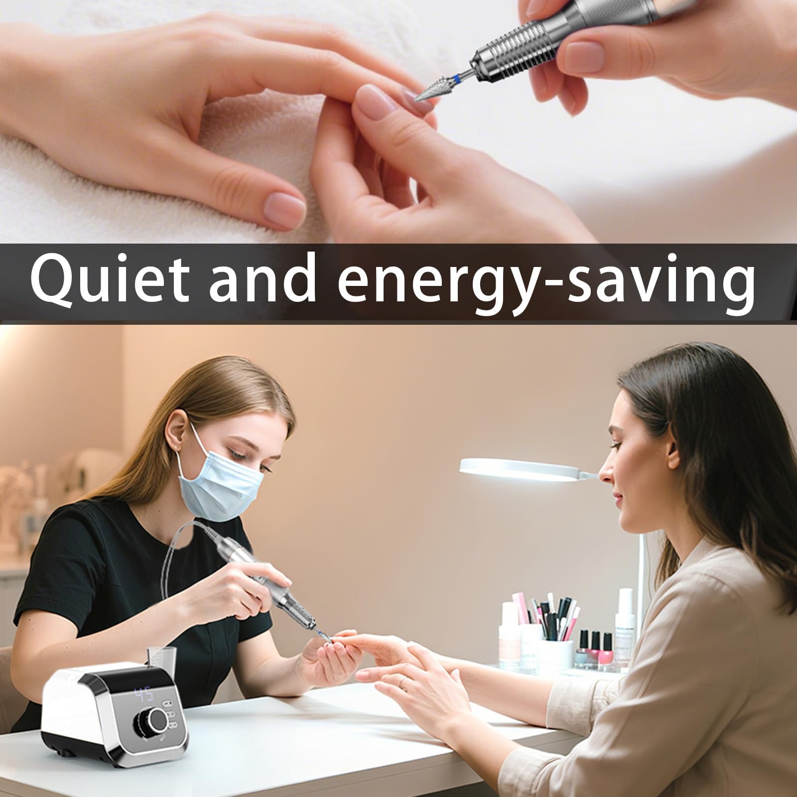 Torno para Uñas, 45,000 RPM Torno para Uñas Profesional, Limas de Uñas Profesionales con 45 Niveles Ajustables y Pantalla LCD, Set de Lima Electrica Uñas para Uso Doméstico y Salones de Uñas