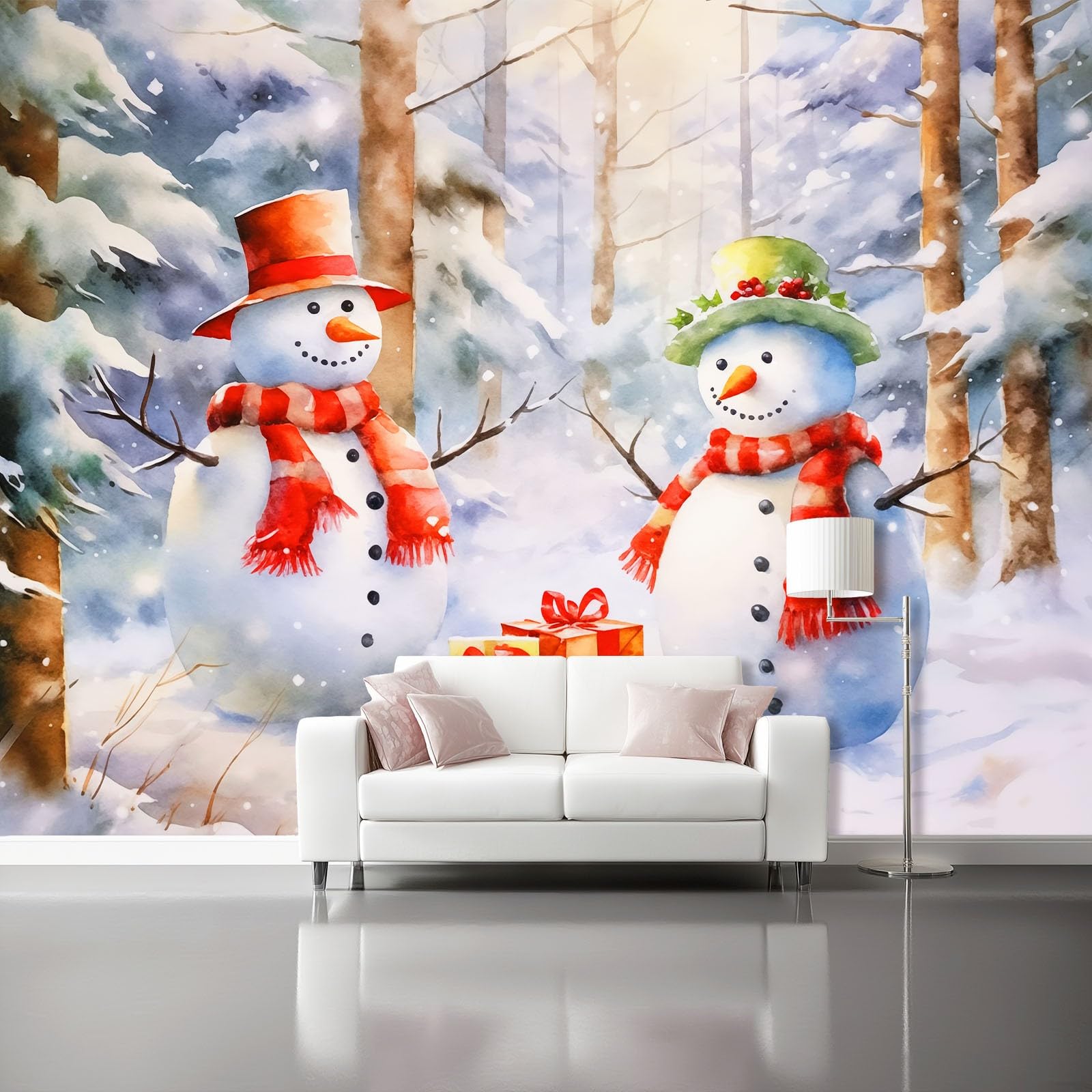 Photo murale Noël 250x175 et décoration intissée aquarelle pour couloir