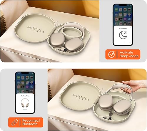 Vista 5 de Funda de carga para AirPods Max 1 y 2 - Cargador de auriculares de viaje con conectores magnéticos Lightning y USB-C, modo de suspensión automático