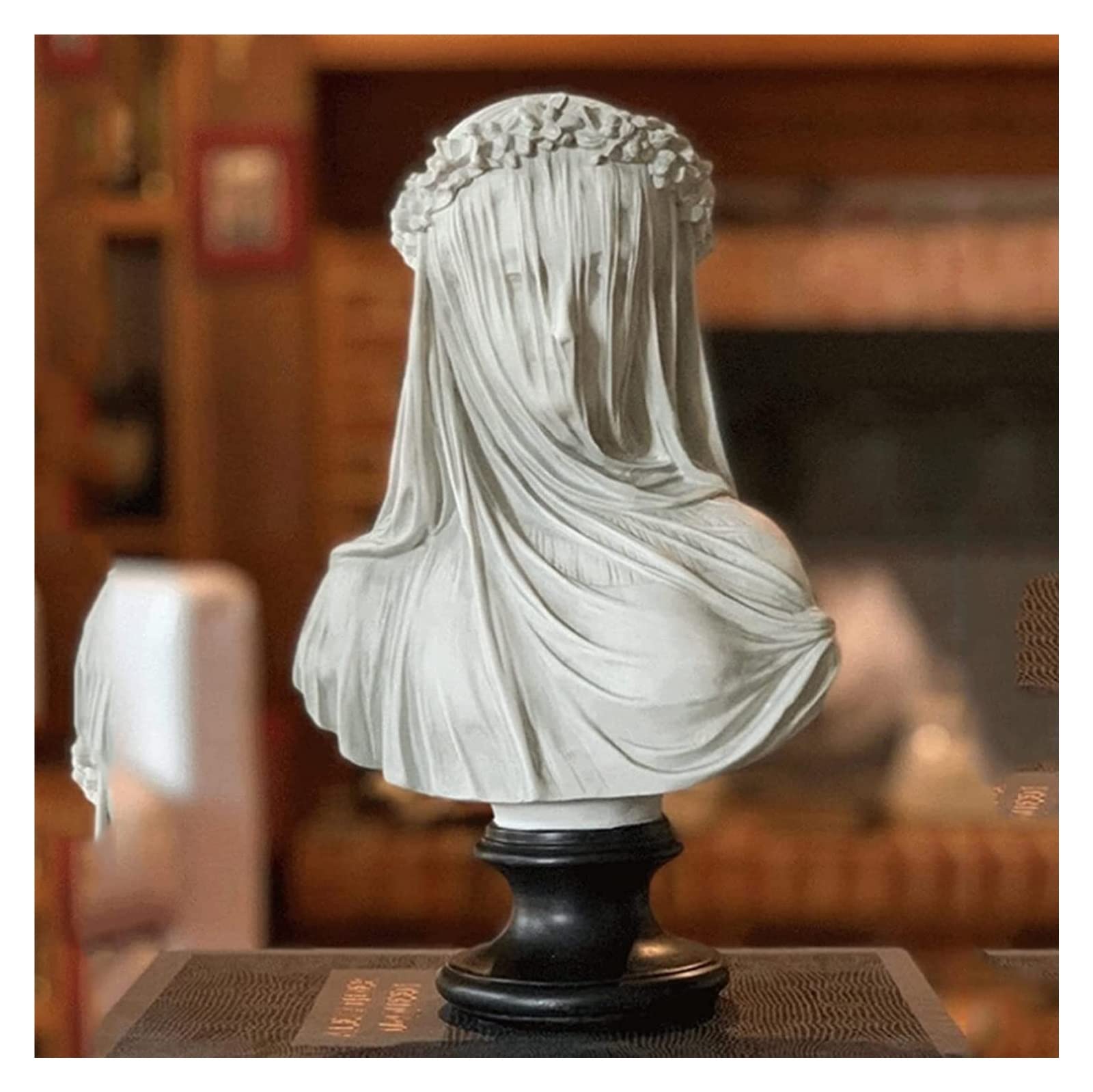 BOSUGE,Decor Figurine Statue Lady Bust Veiled Maiden Bust Sculpture 9.8" Gothic Statue Handmade Resin Craft Home Decor Aesthetics Home Art Collection Ornament