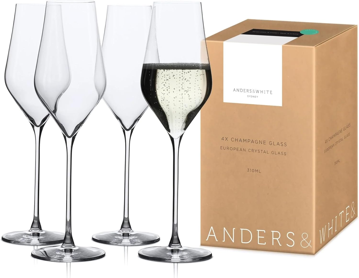 Anders & White 'Duke' Crystal Champagne Flute Glasses. European