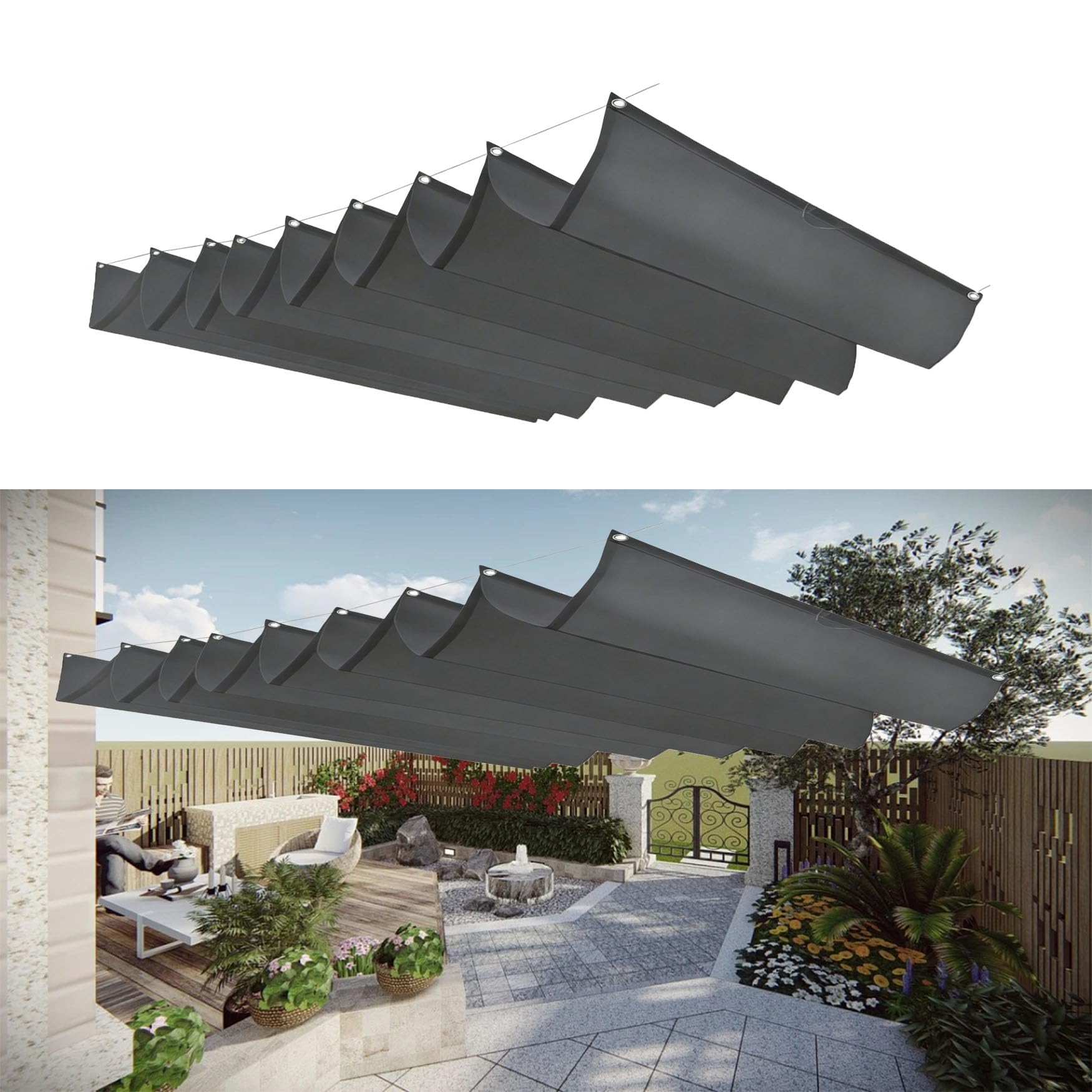 Filet d'ombrage rétractable imperméable et anti-UV pour terrasse