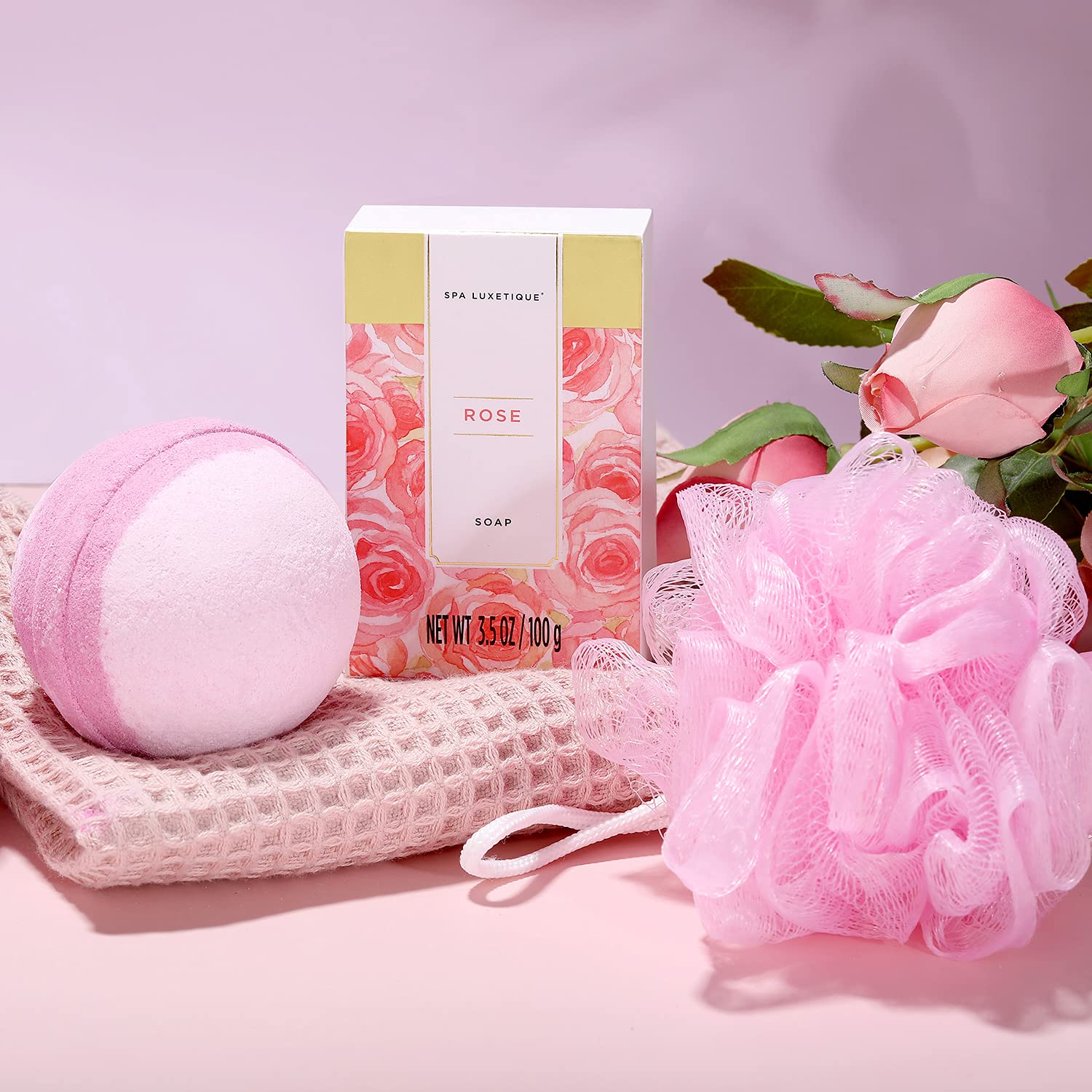 Spa Luxetique Set Bagnoschiuma Donna 15 Pezzi alla Rosa con Borsa Tote Confezione Regalo Donna per Bagno Doccia e Idratazione Idea Regalo Mamma per Compleanno Feste San Valentino