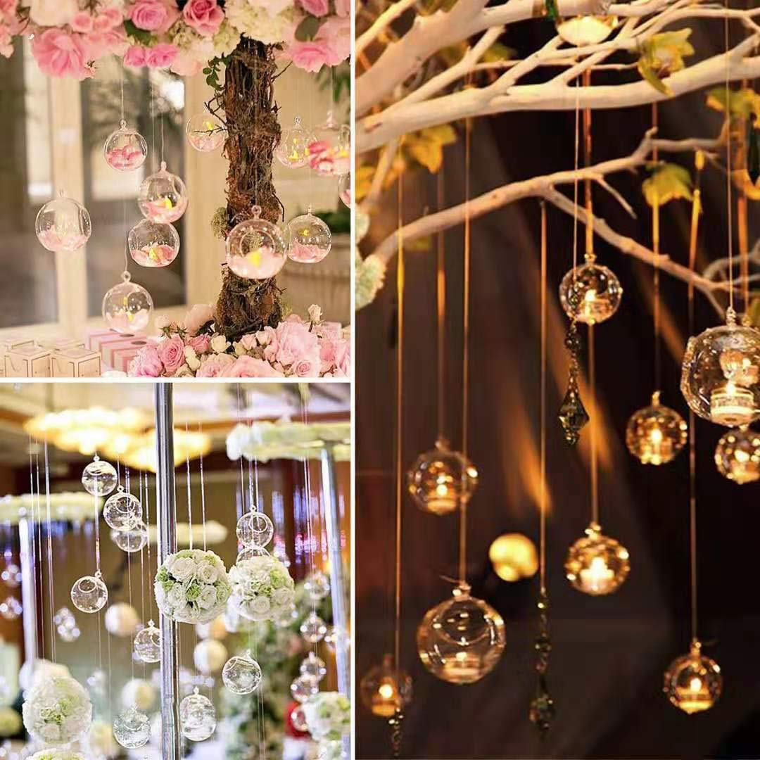 Together-life Confezione da 10 portacandele da 90 mm in acrilico da appendere con candele a LED, set di ornamenti per matrimoni, piante d'aria, candelabri, matrimoni, compleanni, Natale, decorazioni