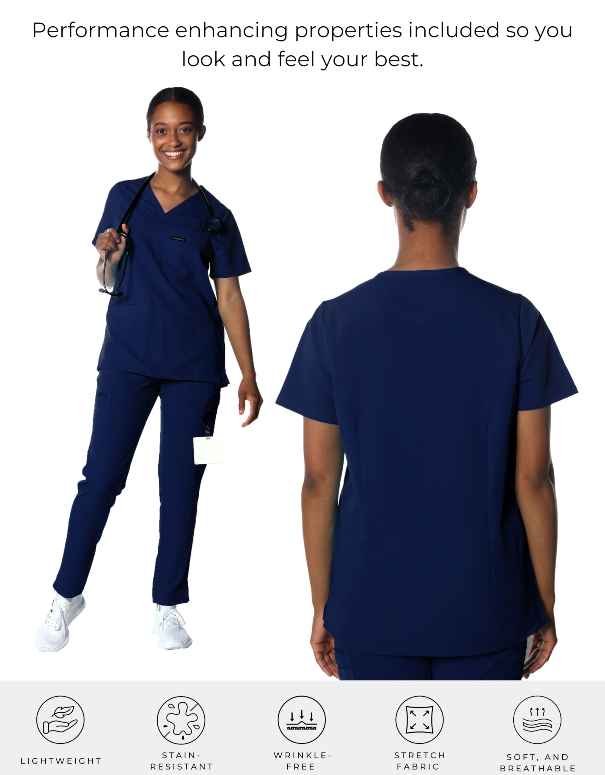 Members Only Women's Siena Scrub Top with 5 Pocket | Hospital Uniform|Nursing Scrubs| Pull On closure Shirt (Navy, Medium)