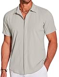 Men's Casual Short Sleeve Button Down Summer Beach Shirt Lightweight Textured Wrinkle Free Stretch Shirts