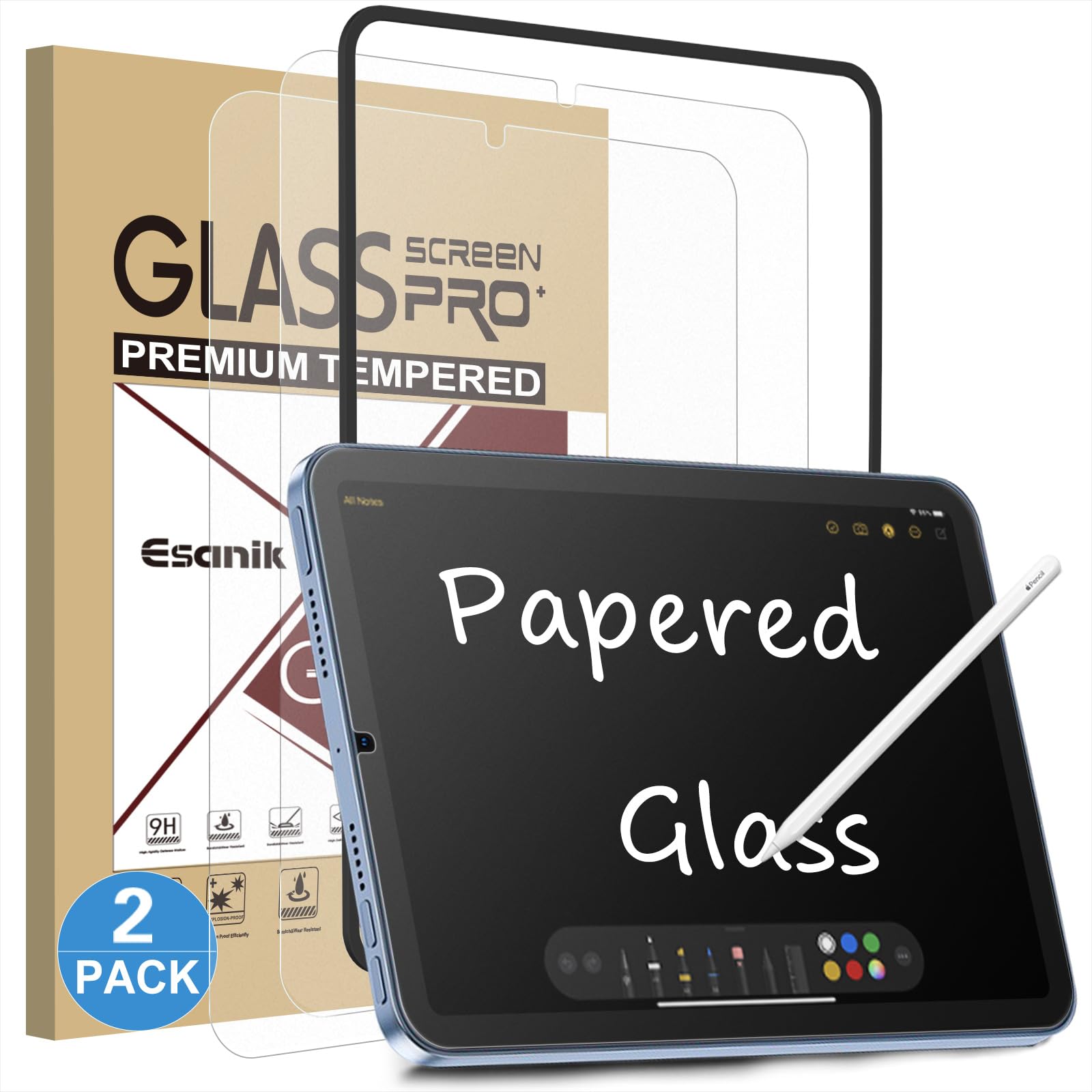 Esanik Feel like Paper szkło pancerne do iPada mini 7 generacji (A17 Pro 2024) / iPad Mini 6 (2021) folia ochronna 8,3 cala, twardość 9H, matowe szkło ochronne (2 sztuki)