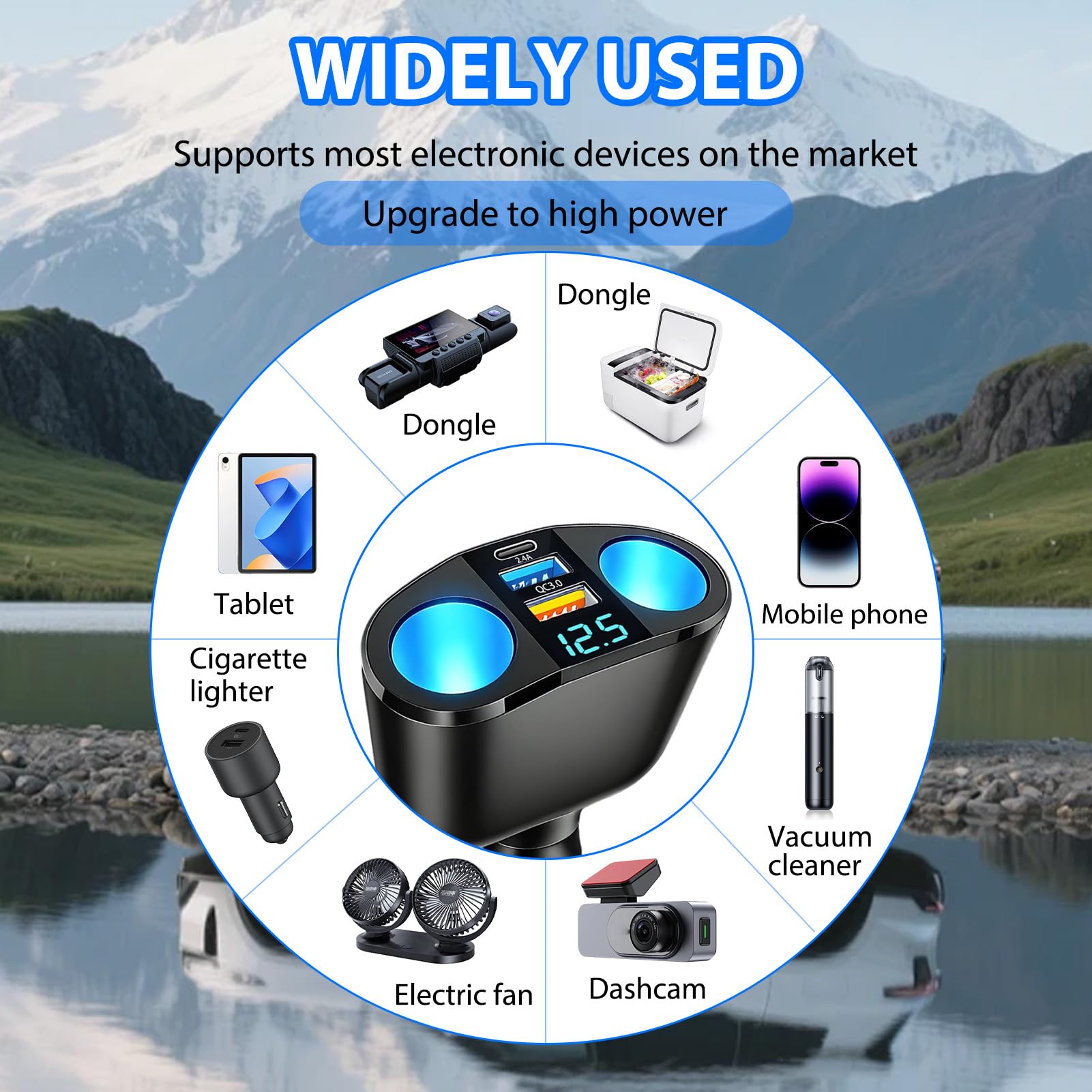 120W Car Cigarette Lighter Adapter, Dual USB QC3.0 & PD 12V/24V Multi Socket Car USB Charger Splitter Double Cigarette Lighter with LED Voltmeter Fast Charging for Phones GPS Dashcam Vehicle Devices - 4