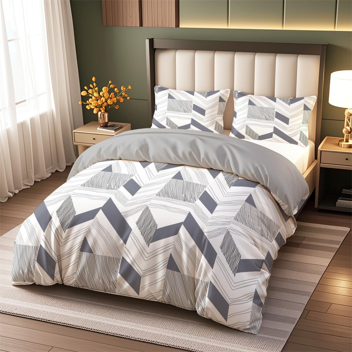 Jaynovex77 Multicolor4 Geometric Single Duvet Cover Set 3-Piece Bedding Grey 135X200cm With 2 Pillowcases