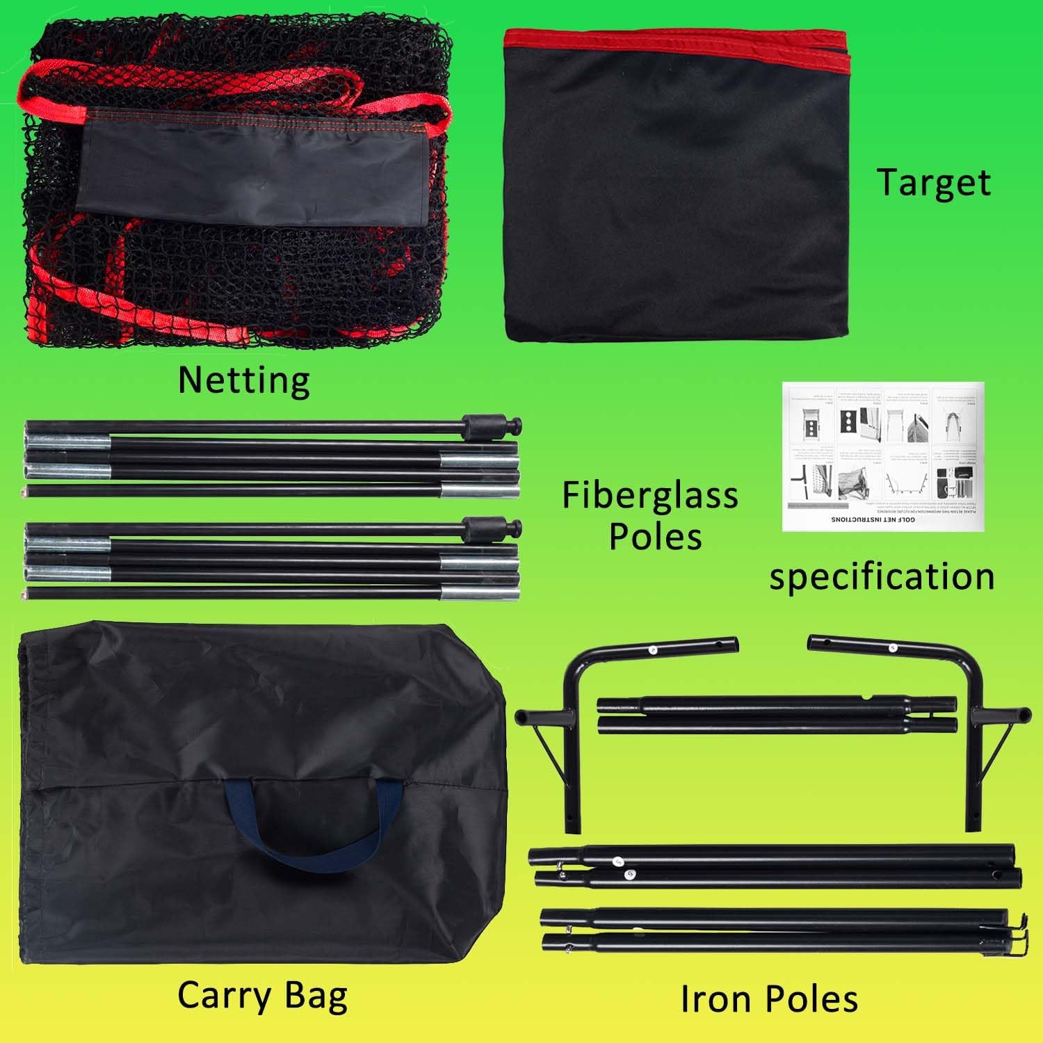 Gagalileo Football Kicking Cage with Target Pockets: 3x6FT Durable Fiberglass Poles Team Trainer Practice Portable by Carrying Bag