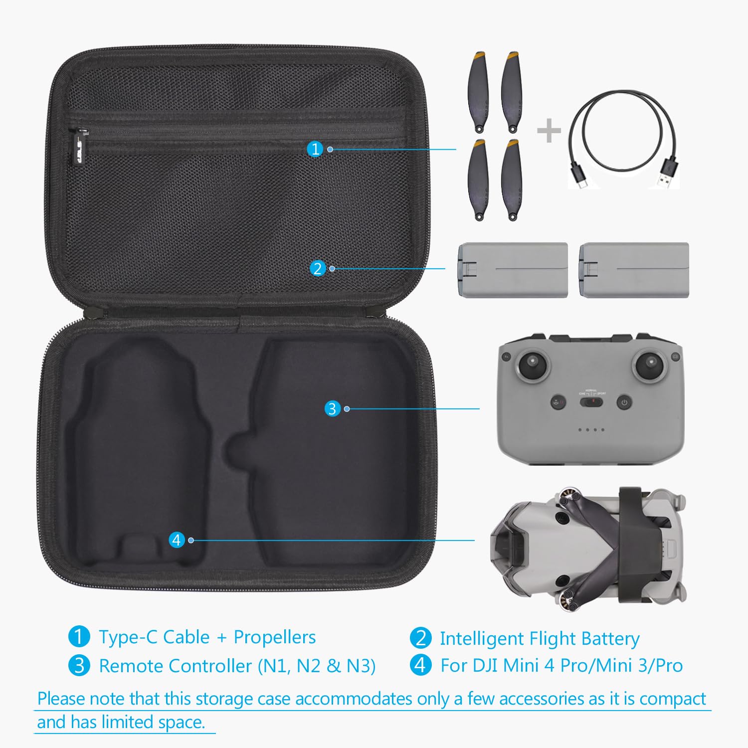 JSVER Étui Case pour DJI Mini 3 Pro, Portable EVA Boîte de Voyage pour DJI Mini 3, Espace de Rangement Sac de Transport pour RC-N2 N3, Noir