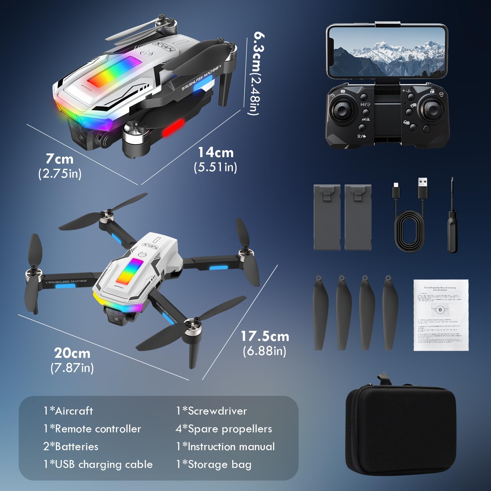 Drohne mit Kamera 4k, Bürstenloser Motor, Faltbare Drohne, 360°Flip, Headless Mode, WiFi, Flugbahnflug, One Key Start/Landen, Spielzeug und Geschenke für Jungen Anfänger, 2 Batterien (Weiß)