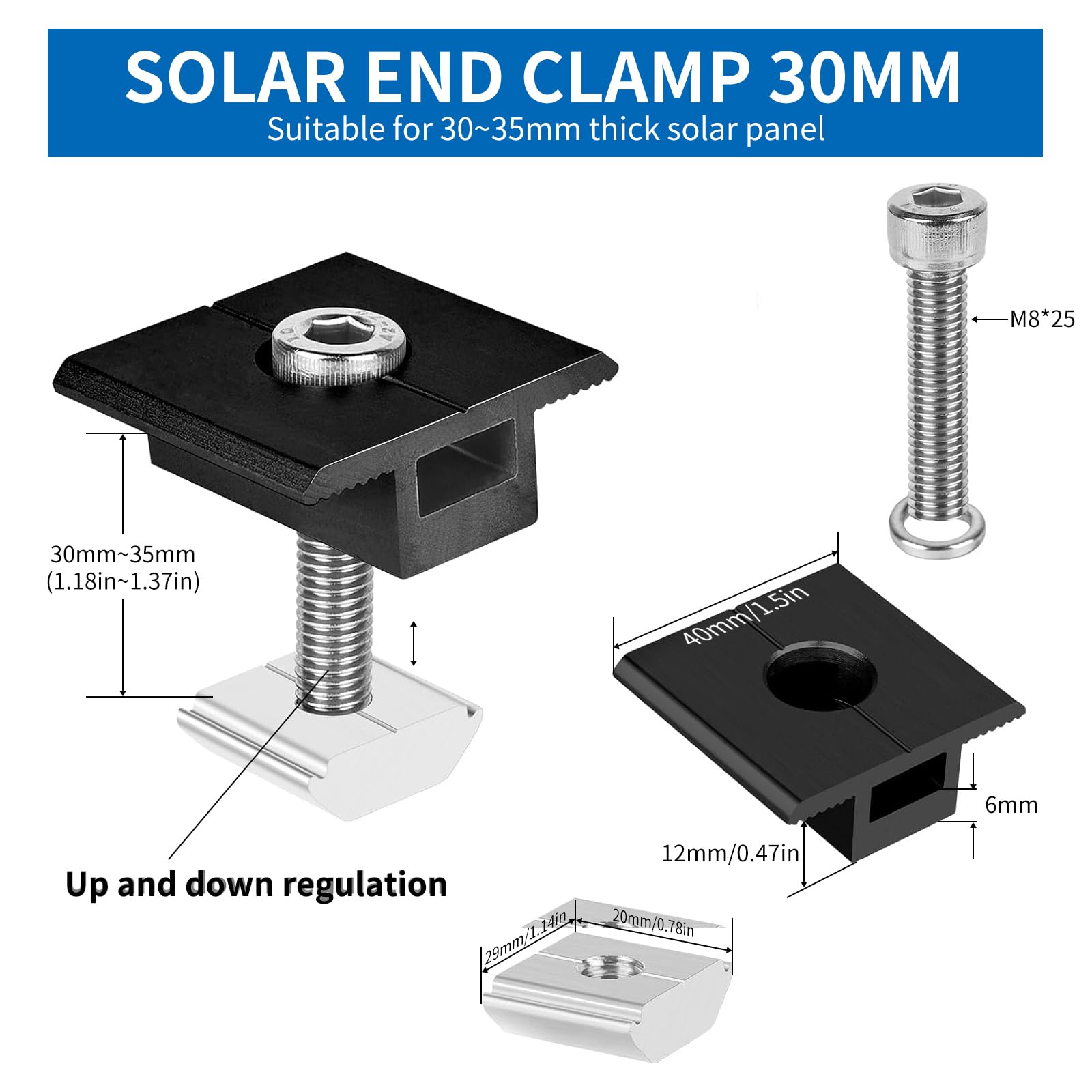 10 Stück Mittelklemme PV Modul 30mm Schwarz, Solar Halterung, Modulklemmen Solar, Aluminiumlegierung Halterung Solarpanel, Befestigung Solarmodul für Dächer, Böden, Camping, Wohnwagen
