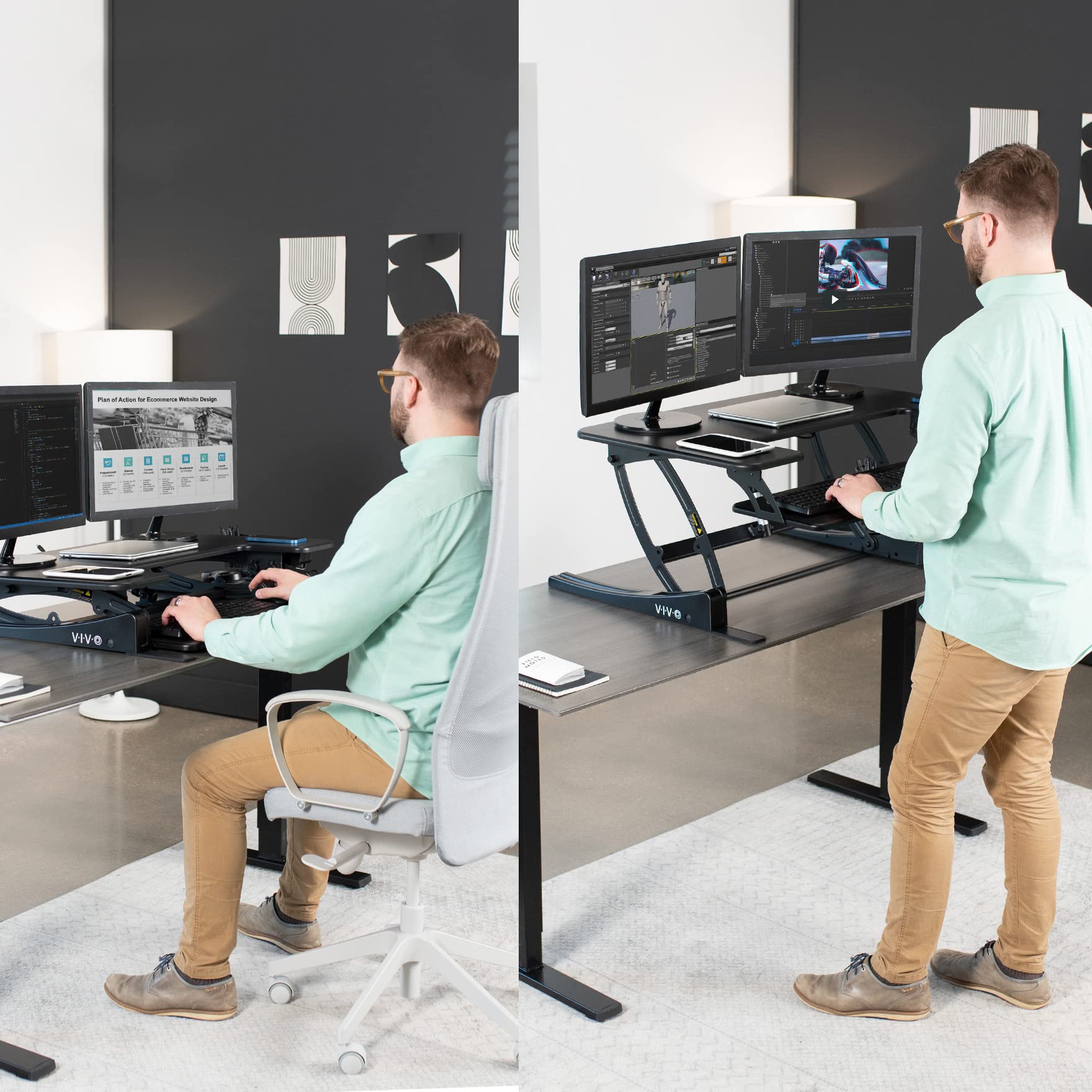 Amazon | VIVO ブラック 36インチ 電動デスクコンバーター DESK-V000VE 