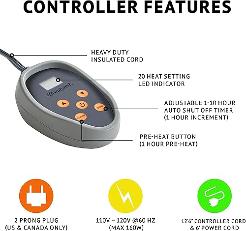 Miniatura 4 de Beautyrest - Manta eléctrica de calentamiento rápido, apagado automático, prácticamente sin campos electromagnéticos, varios ajustes de calor,