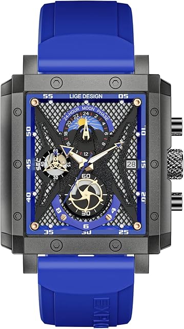LIGE Mens Watch Chronograph Quartz Movement Waterproof Mutifuntional Wristwatch with Fashion Sports Silicone Strap Watches for Men