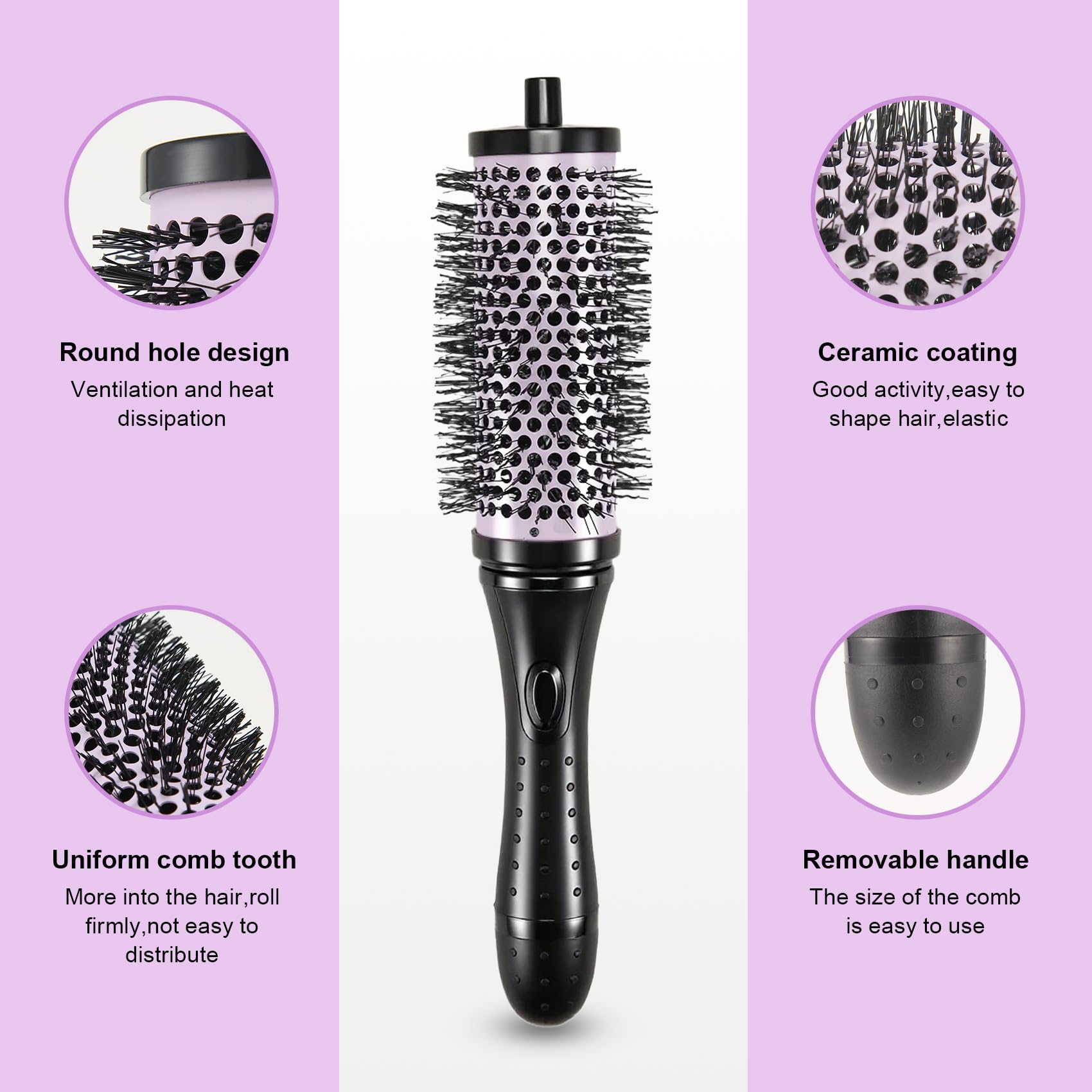 Yocdunm Round Hair Brush Set Detachable Handle Hair Roller Brush 3 Sizes Round Hair Brush for Blow Drying with 6 Positioning Clips,6 Barrels 1 Handle () - Image 3