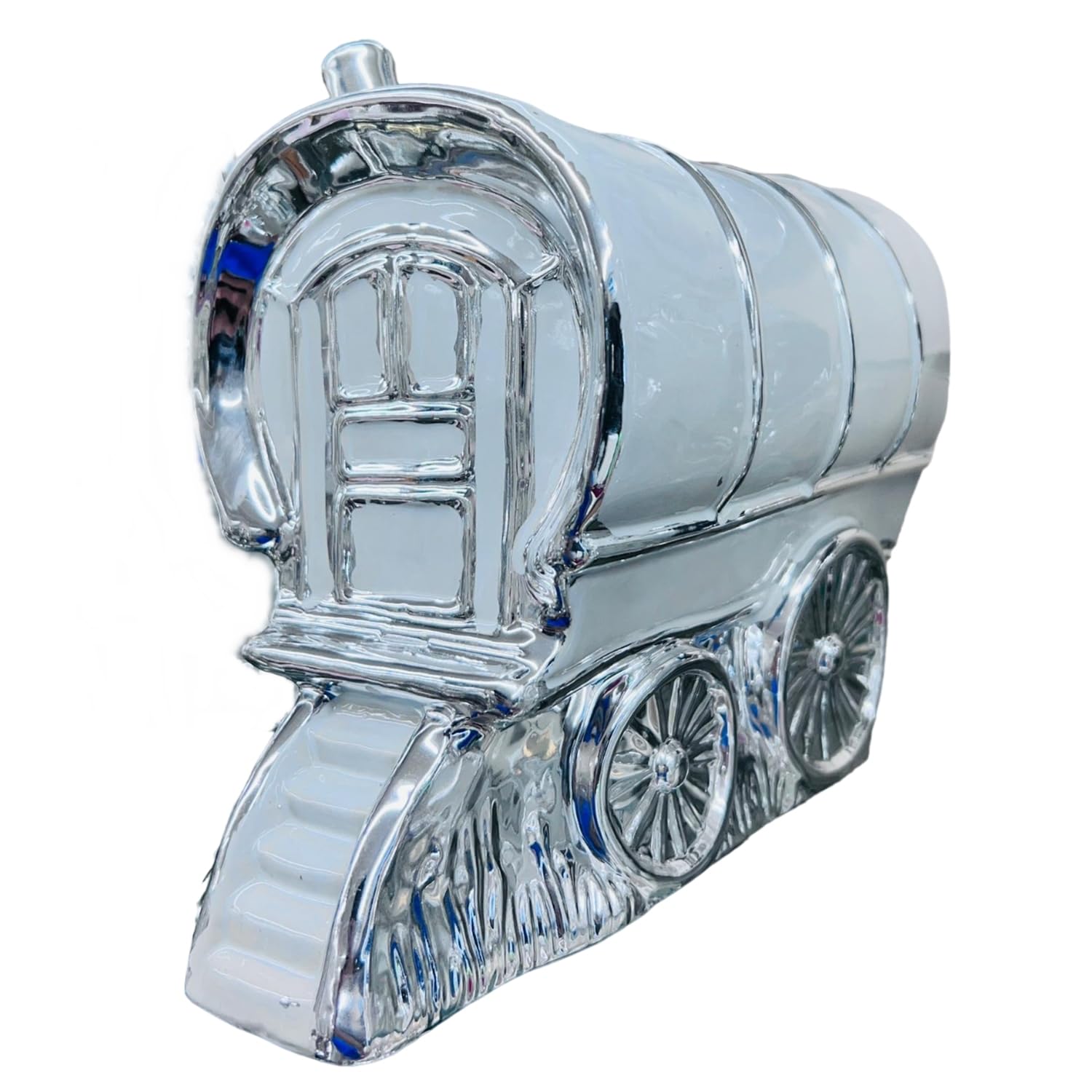 Biznest Wagon Original Gypsy Caravan White Silver Ornament Beautiful Decorative Sculpture Shelves 24X18Cm Home Decor