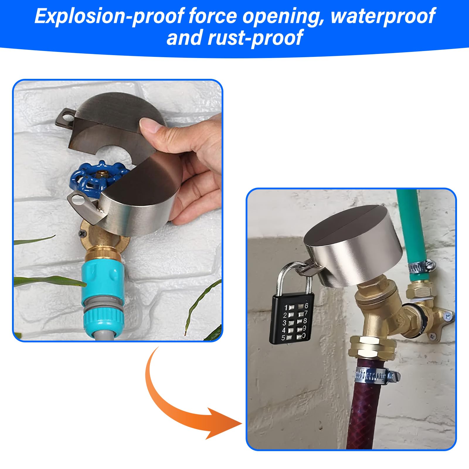 1 juego de cerradura de grifo, antirrobo y ahorro de agua cubierta protectora del grifo, cubierta de la cerradura del grifo con 2 cerraduras y 4 llaves, cerradura de agua de acero inoxidable para