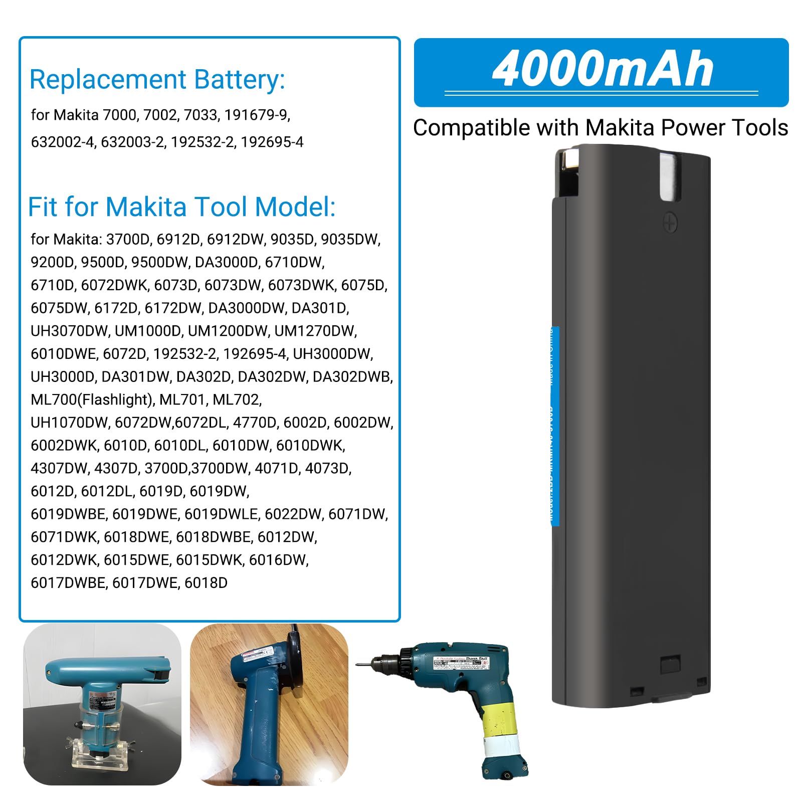 2X 7.2V 4000mAh NI-MH Batterie pour Makita 7000 7002 7033