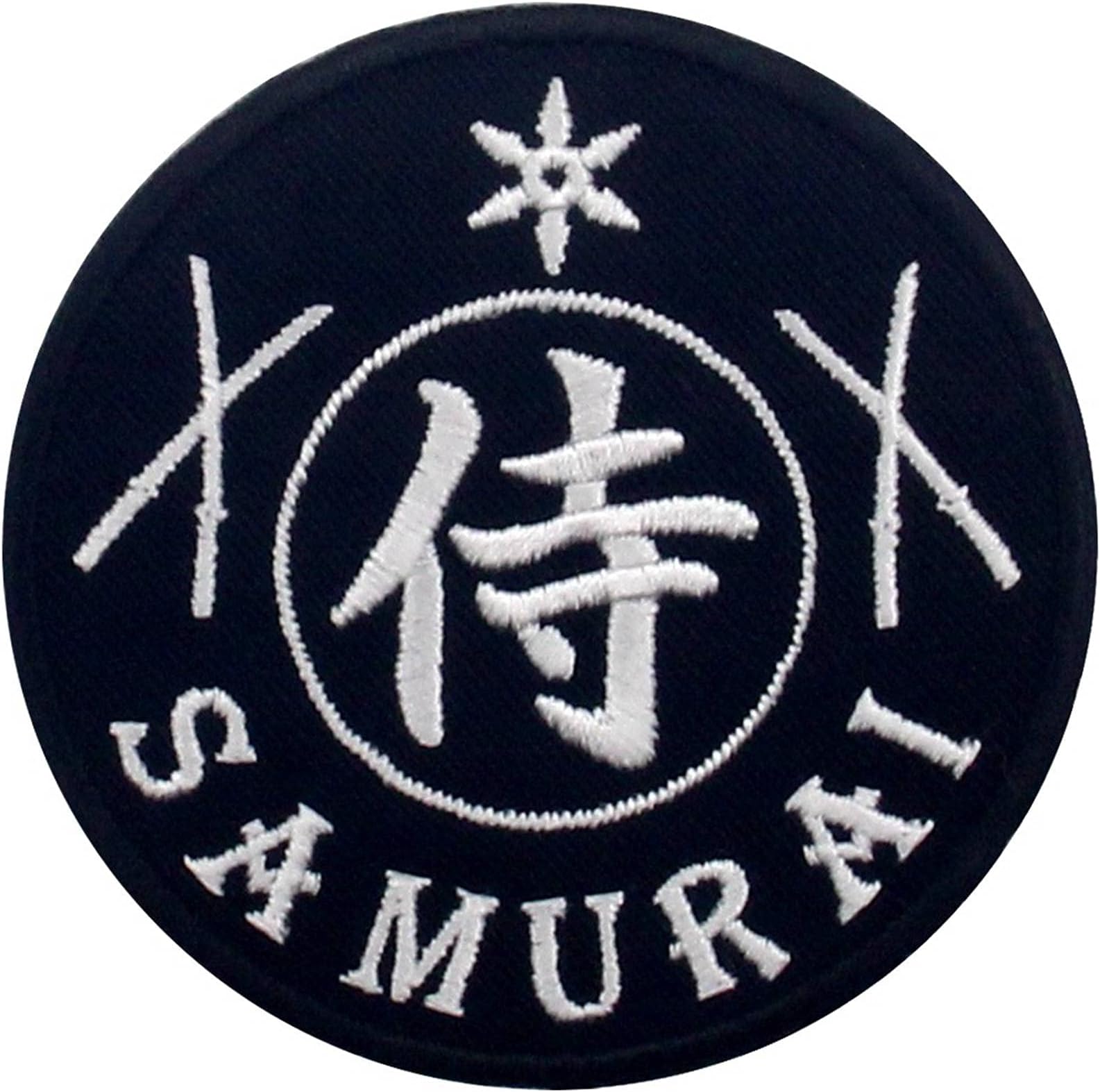 Samurai Patch Biker Applique Embroidered Iron On Sew On Emblem, White & Black