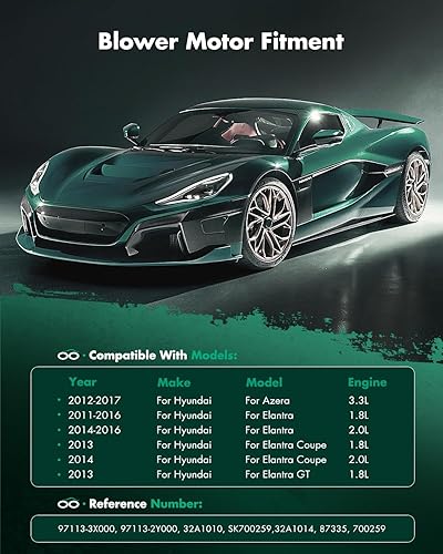 Miniatura 5 de SCITOO 700259 Motor de ventilador HVAC con jaula de ventilador para 2012-2017 para Hyundai Azera, 2011-2016 para Hyundai Elantra, 2013-2014 para