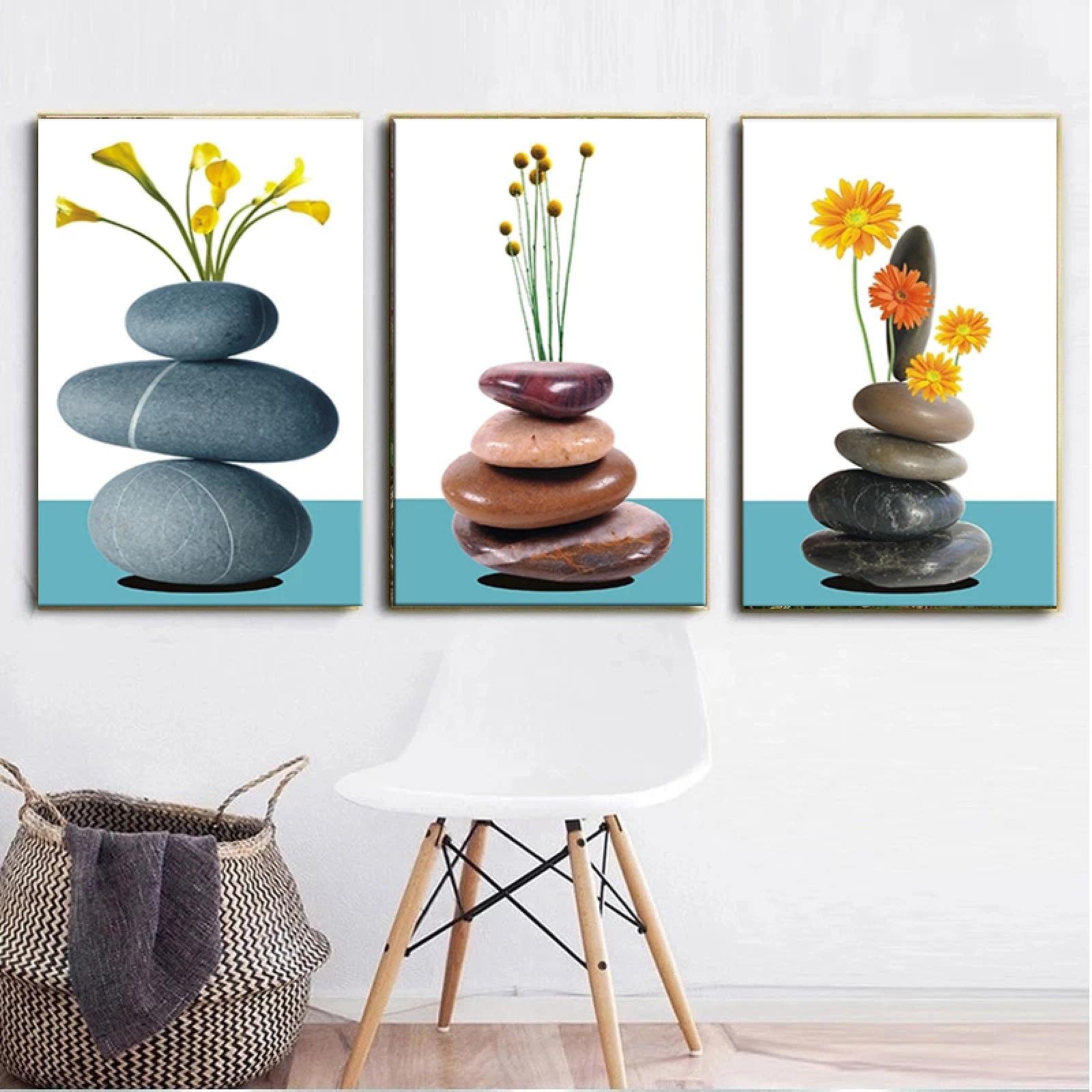 Fleurs sur Pierres Peinture sur Toile pour créer une ambiance zen dans votre chambre