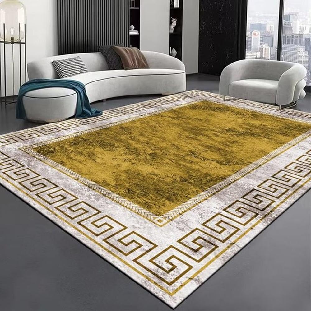 Tapis de salon moderne lavable 160x200cm grand tapis gris de chambre flanelle