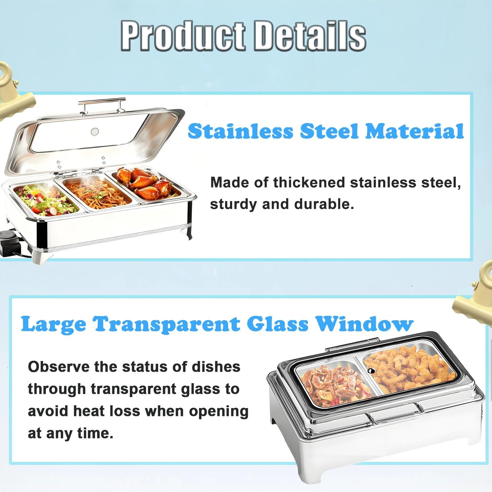 9L Chafing Dish Elettrico, Professionale Scaldavivande Elettrico in Acciaio Inossidabile, Chafing Dish Buffet Elettrico con Finestra Vetrata Transparente per Ristorante(1/2)