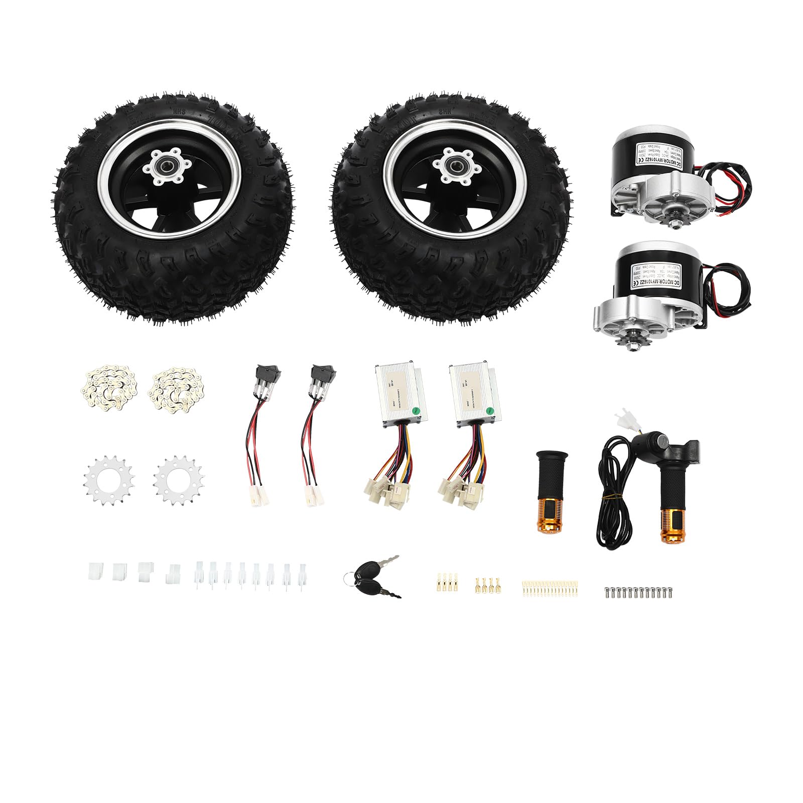 Kit de motor eléctrico de 24 V 250 W Dual Drive Go Kart motor eléctrico 6,21 km/h, kit de conversión eléctrica Gokart de 10 pulgadas, kit de conversión eléctrica de 0,8 N.M, juego de ruedas dobles