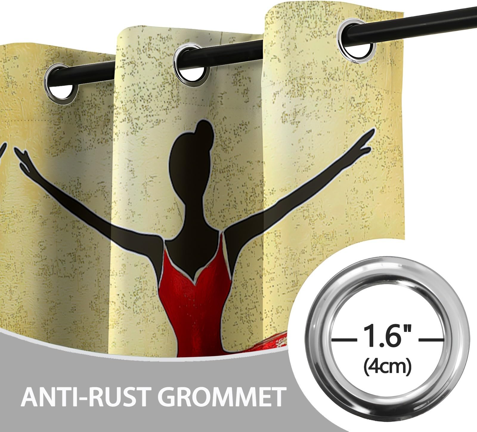 Bemalte Balletttänzerin Verdunklungsvorhänge Kinderzimmer Junge Mädchen, Golden Polyester Blickdichte Vorhänge H 138 x B 117 cm 2er Set Gardinen mit Ösen Wohnzimmer Fensterdekoration