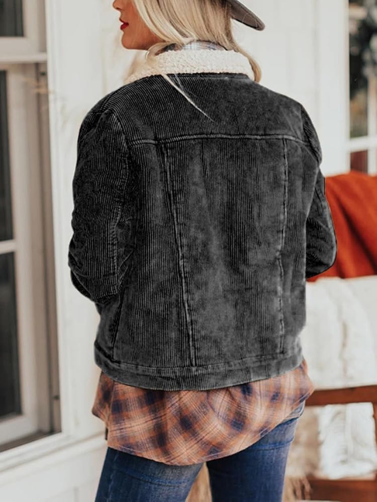 ChiyeeKiss Cropped Distressed Corduroy Jacket Sherpa Lined
