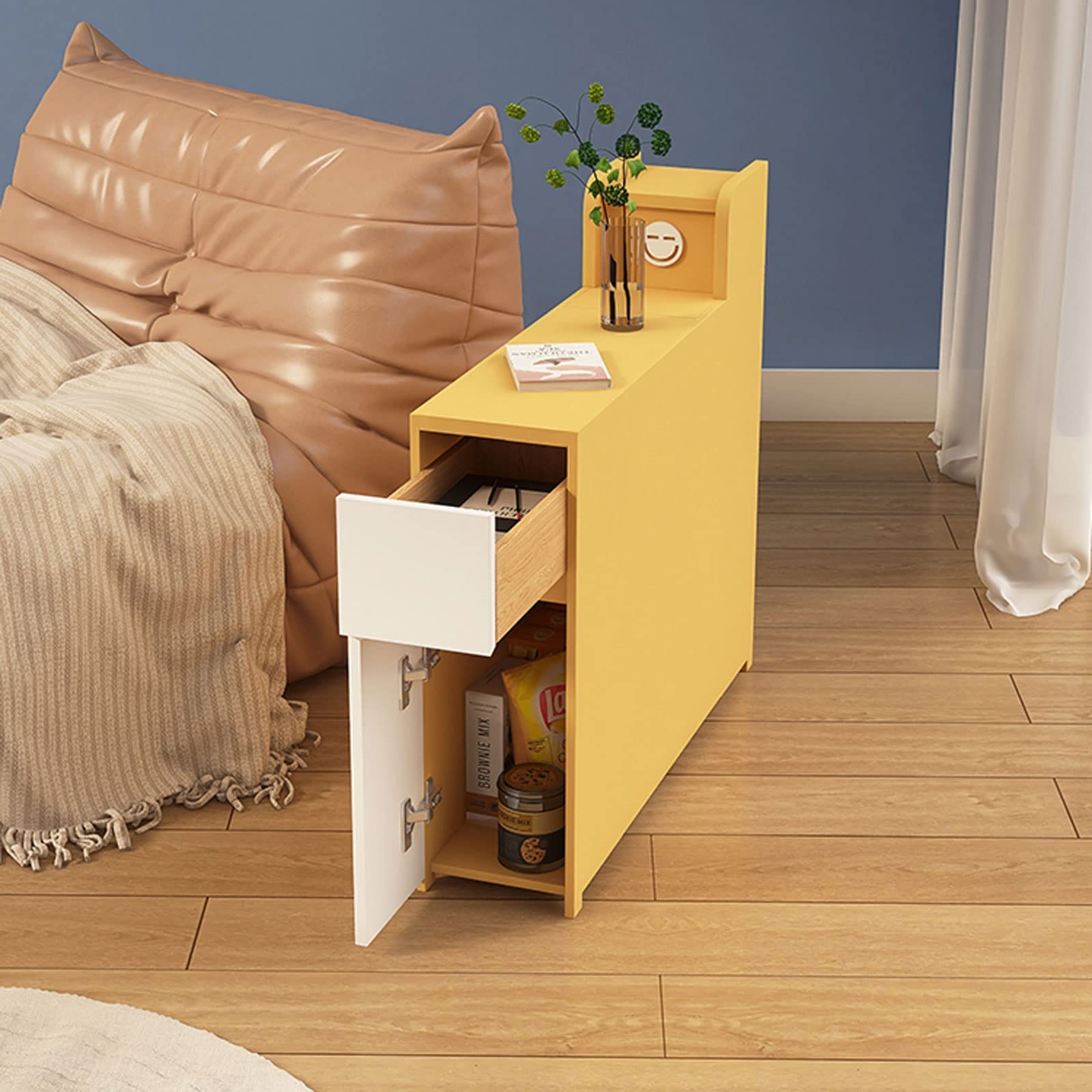 Tavolino Stretto Con Stazione Di Ricarica Integrata E Cassetti - Comodino Salvaspazio Per Soggiorno, Camera Da Letto, Divano - HETNDP02BK-1 Nero