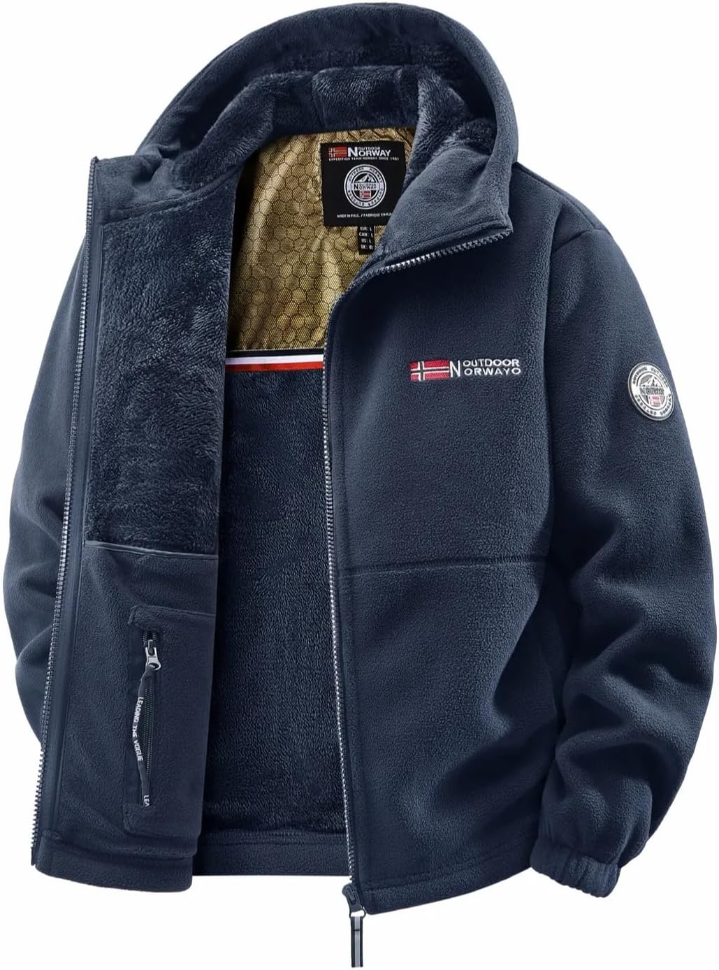 Outdoor Men's Fleece Coat Jacket, Full-Zip Winter Coat, Multiple Colors, Polyester with Cotton Lining - Image 3