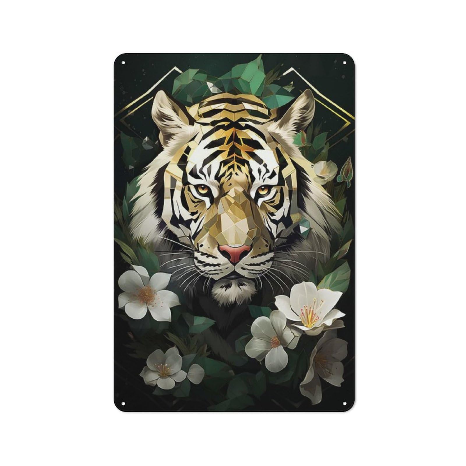 Vintage Metal Sign with Silver Tiger Flowers 2 Design 30x20cm, Vintage Bar Wall Plaque for Cafe, Pub, Workshop Or Home Bar