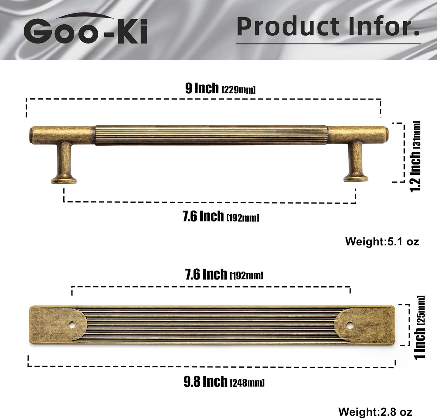 Goo-Ki 7.56" c-c Cabinet Pulls Antique Brass Drawer Pulls with Backplate Zinc Alloy Kitchen Cabinet Hardware - 2pack Vintage Brass Cabinet Handles with Spacer