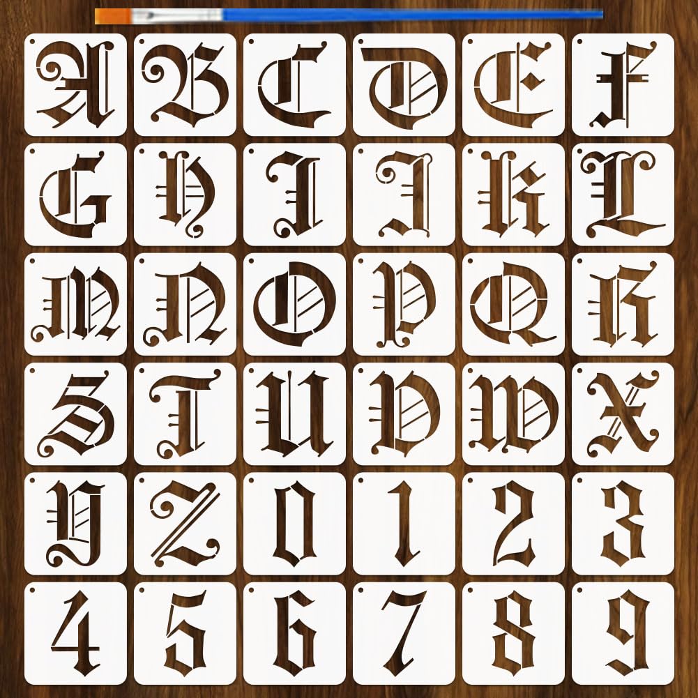 Pochoirs pour peinture lettres gothiques FINGERINSPIRE en PET résistant de 9x9 cm