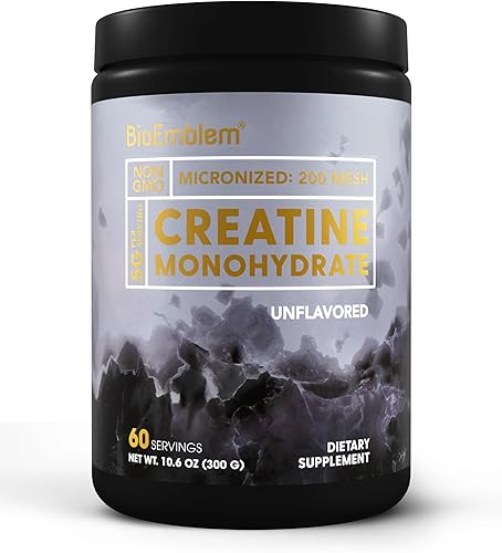 BioEmblem Monohidrato de creatina en polvo, creatina micronizada sin sabor se mezcla fácilmente, fuerza muscular, recuperación de entrenamiento,